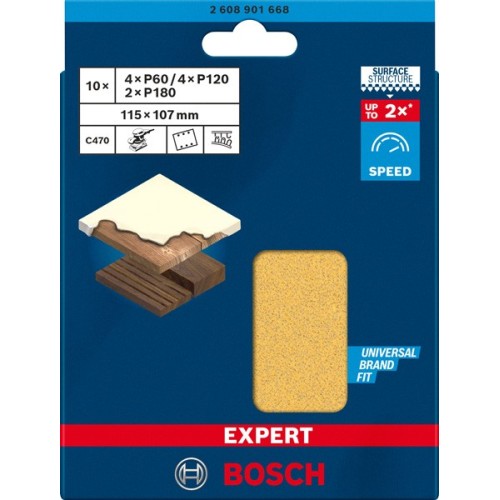 Set de hojas de lija EXPERT C470 de 115 x 107 mm, G 60/120/180, 10 unidades