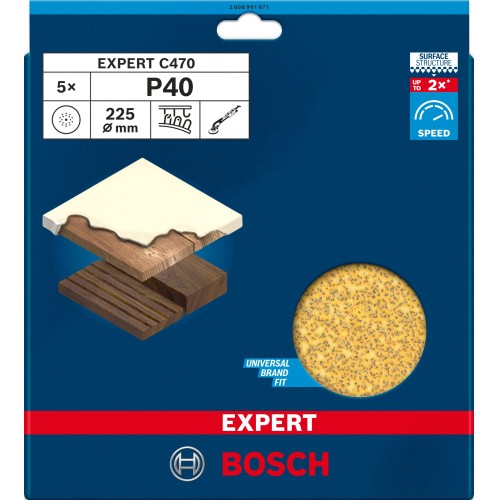 Hoja de lija EXPERT C470 de 225 mm, G 40, 5 unidades