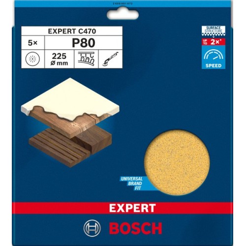 Hoja de lija EXPERT C470 de 225 mm, G 80, 5 unidades