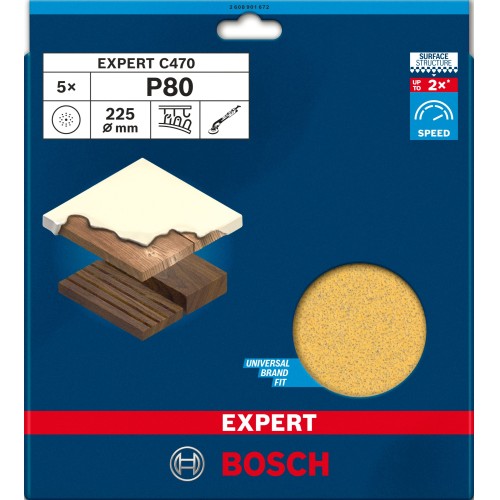 Hoja de lija EXPERT C470 de 225 mm, G 80, 5 unidades