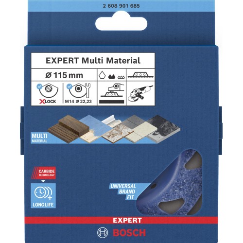 Cabeza de desbaste de carbide EXPERT Multi Material media, plana, X-LOCK, 115 mm, 22,23 mm
