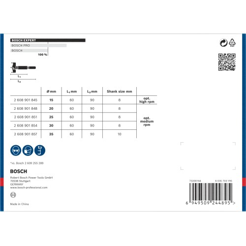 Set de brocas de corte para bisagras EXPERT para madera laminada, 15; 20; 25; 30; 35 x 60 x 90 mm, 5 unidades