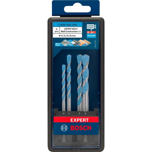 Set de brocas EXPERT HEX-9 Multi Construction, 4 x 45 x 90 mm; 5 x 50 x 100 mm; 6 x 60 x 100 mm; 8 x 50 x 100 mm, 4 unidades