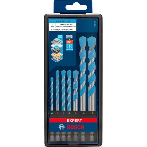 Set de brocas EXPERT HEX-9 Multi Construction, 4 x 45 x 90 mm; 5 x 50 x 100 mm; 6 x 60 x 100 mm; 6 x 60 x 100 mm; 8 x 50 x 100 mm; 10 x 90 x 150 mm; 12 x 90 x 1