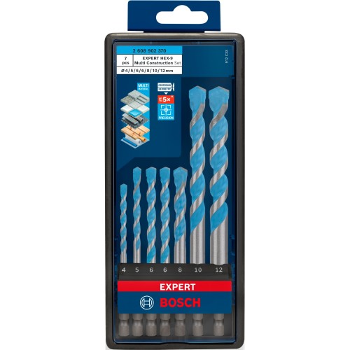 Set de brocas EXPERT HEX-9 Multi Construction, 4 x 45 x 90 mm; 5 x 50 x 100 mm; 6 x 60 x 100 mm; 6 x 60 x 100 mm; 8 x 50 x 100 mm; 10 x 90 x 150 mm; 12 x 90 x 1