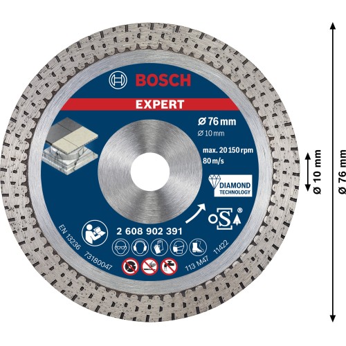 Disco de corte con diamante EXPERT Hard Ceramic 76 mm de 76 x 1,5 x 10 mm