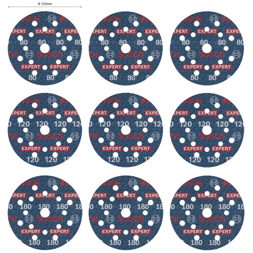 Set de discos de lija para láminas EXPERT O780, 125 mm, G80 (3 uds.); G120(3 uds.); G180 (3 uds.), 9 unidades