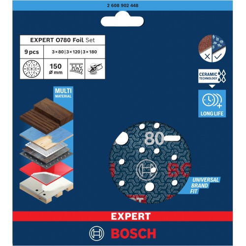Set de discos de lija para láminas EXPERT O780, 150 mm, G80 (3 uds.); G120(3 uds.); G180 (3 uds.), 9 unidades