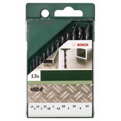 Set de 13 brocas para metal HSS-R, DIN 3381,5; 2,0; 2,5; 3,0; 3,2; 3,5; 4,0; 4,5; 4,8; 5,0; 5,5; 6,0; 6,5 mm