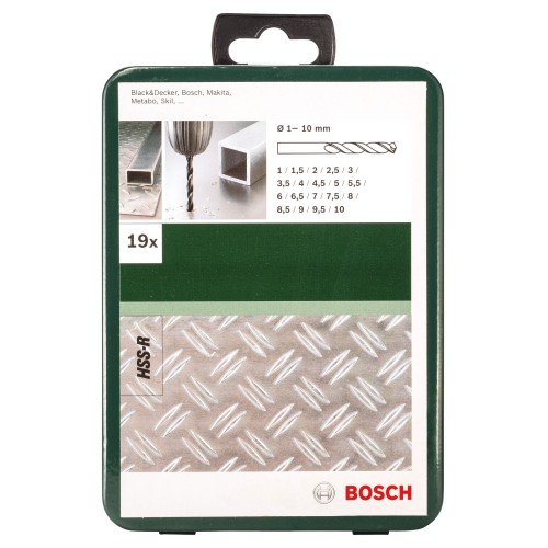 Set de 19 brocas para metal HSS-R, DIN 3381,0; 1,5; 2,0; 2,5; 3,0; 3,5; 4,0; 4,5; 5,0; 5,5; 6,0; 6,5; 7,0; 7,5; 8,0; 8,5; 9,0; 9,5; 10,0 mm
