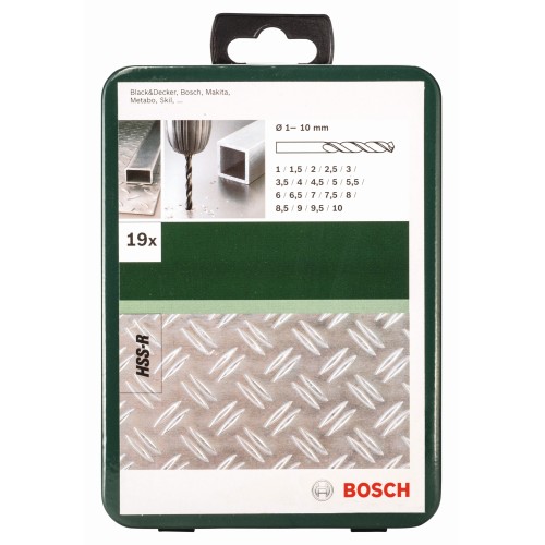 Set de 19 brocas para metal HSS-R, DIN 3381,0; 1,5; 2,0; 2,5; 3,0; 3,5; 4,0; 4,5; 5,0; 5,5; 6,0; 6,5; 7,0; 7,5; 8,0; 8,5; 9,0; 9,5; 10,0 mm