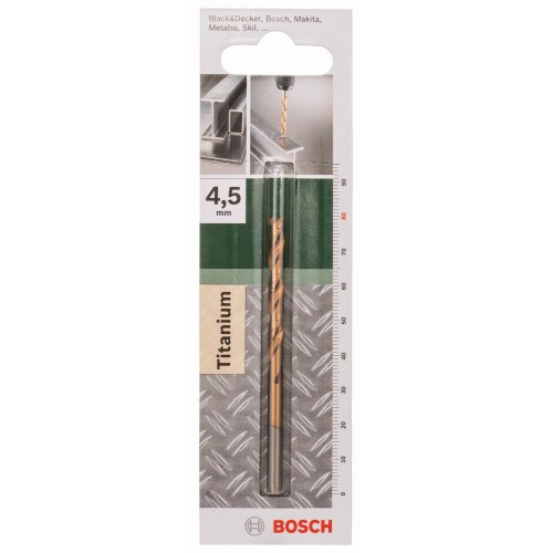 Broca para metal HSS-TiN, DIN 338D = 4,5 mm; L = 80 mm