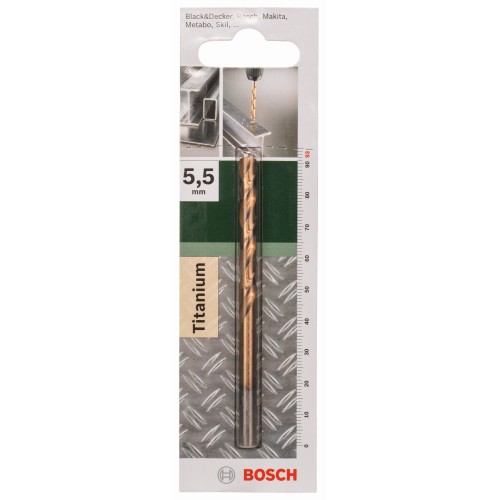 Broca para metal HSS-TiN, DIN 338D = 5,5 mm; L = 93 mm
