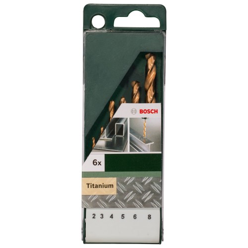 Set de 6 piezas de brocas para metal HSS-TiN, DIN 3382,0; 3,0; 4,0; 5,0; 6,0; 8,0 mm