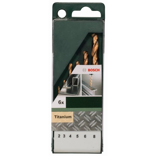 Set de 6 piezas de brocas para metal HSS-TiN, DIN 3382,0; 3,0; 4,0; 5,0; 6,0; 8,0 mm