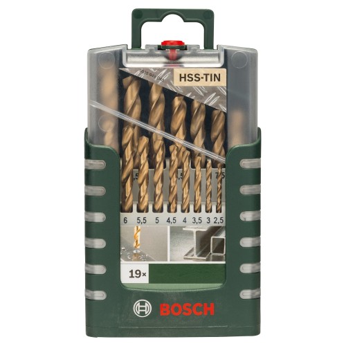 Set de brocas de 19 piezas para metal HSS-TiN, DIN 3381,0; 1,5; 2,0; 2,5; 3,0; 3,5; 4,0; 4,5; 5,0; 5,5; 6,0; 6,5; 7,0; 7,5; 8,0; 8,5; 9,0; 9,5; 10,0 mm