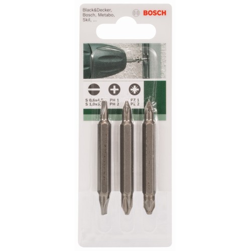 Set de 3 puntas dobles de atornillar, mixto (S, PH, PZ)