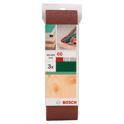 Set de hojas de lija de 3 piezas para lijadora minibanda de Bosch, calidad rojaG = 60