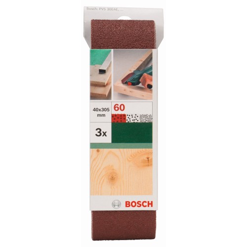 Set de hojas de lija de 3 piezas para lijadora minibanda de Bosch, calidad rojaG = 60