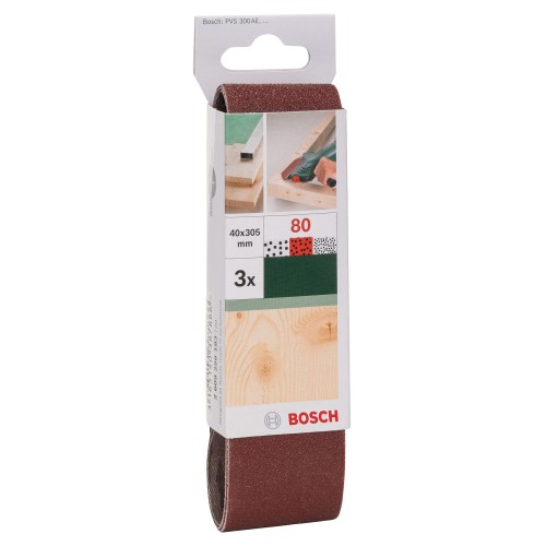 Set de hojas de lija de 3 piezas para lijadora minibanda de Bosch, calidad rojaG = 80