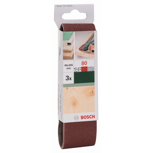 Set de hojas de lija de 3 piezas para lijadora minibanda de Bosch, calidad rojaG = 80