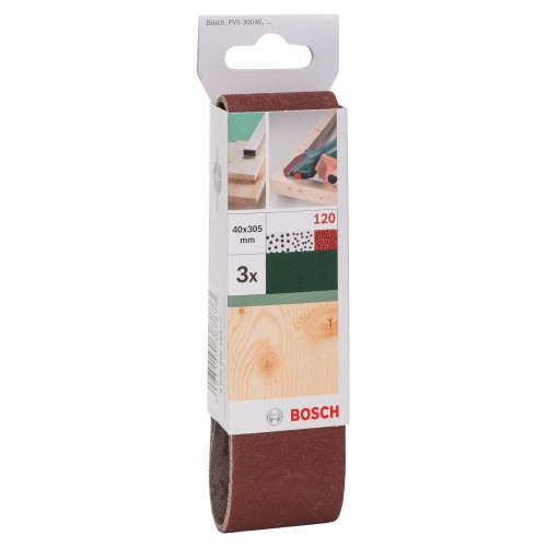 Set de hojas de lija de 3 piezas para lijadora minibanda de Bosch, calidad rojaG = 120
