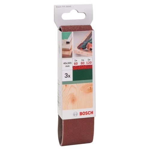 Set de hojas de lija de 3 piezas para lijadora minibanda de Bosch, calidad rojaG = 60 - 120