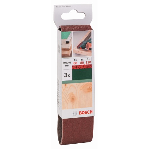 Set de hojas de lija de 3 piezas para lijadora minibanda de Bosch, calidad rojaG = 60 - 120