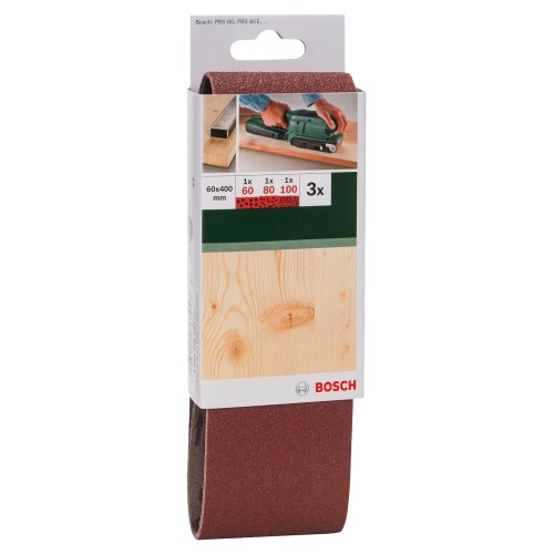 Set de hojas de lija de 3 piezas para lijadora de banda, calidad rojaG = 60, 80, 100