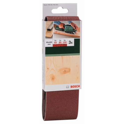 Set de hojas de lija de 3 piezas para lijadora de banda, calidad rojaG = 60, 80, 100