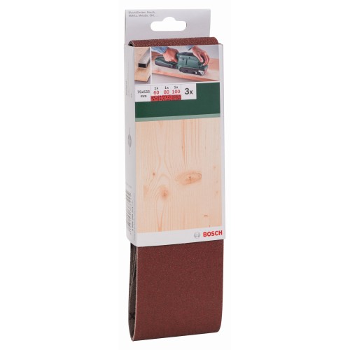 Set de hojas de lija de 3 piezas para lijadora de banda, calidad rojaG = 60, 80, 100