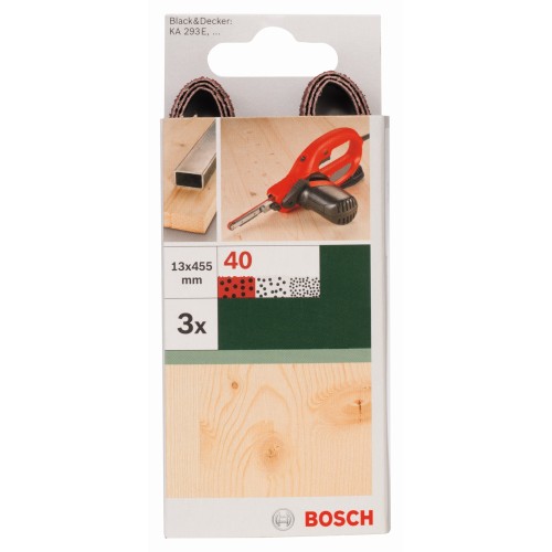 Set de 3 bandas de lija para Black+Decker Powerfile, calidad roja13 x 451 mm; G = 40, para madera