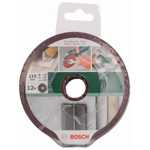 Set de discos lijadores de fibra de 12 piezas para amoladora angular, corindónD = 115 mm; G = 36 - 100, 12 unidades