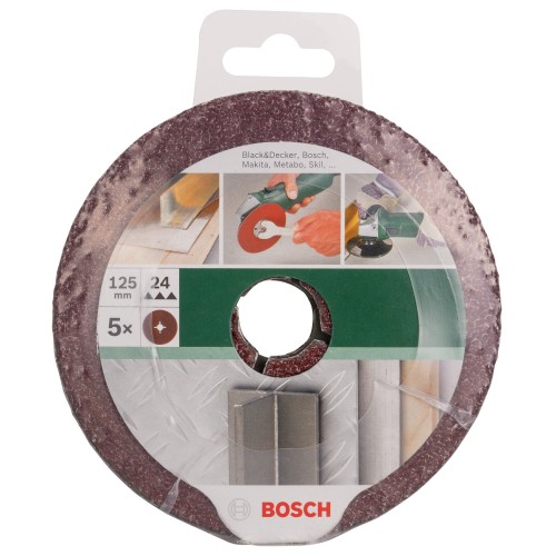 Set de discos lijadores de fibra de 5 piezas para amoladora angular, corindónD = 125 mm; K = 24; 5 piezas
