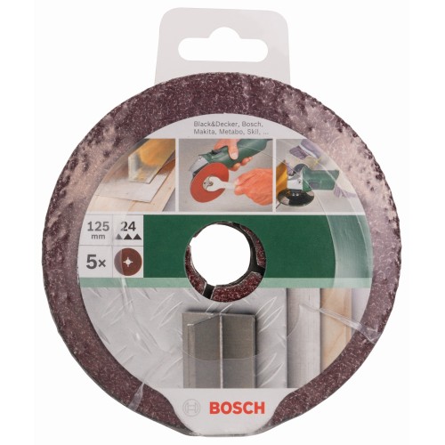 Set de discos lijadores de fibra de 5 piezas para amoladora angular, corindónD = 125 mm; K = 24; 5 piezas