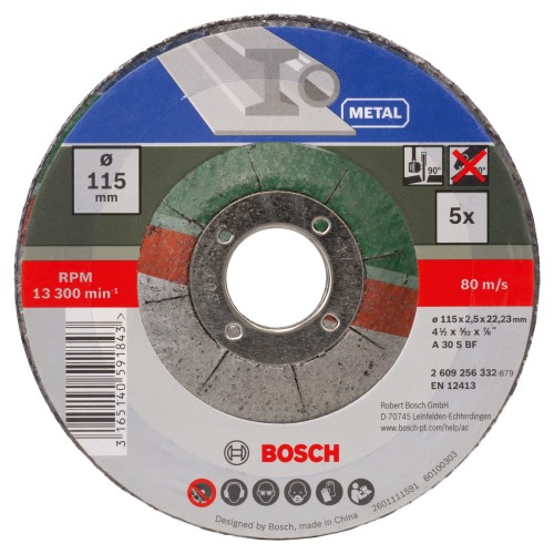 Set de discos de tronzar de 5 piezas, acodado para metalD = 115 mm