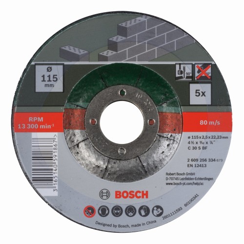 Set de discos de tronzar de 5 piezas, acodado para piedraD = 115 mm