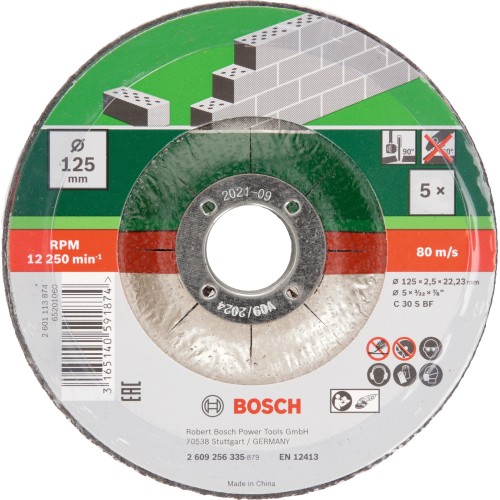 Set de discos de tronzar de 5 piezas, acodado para piedraD = 125 mm