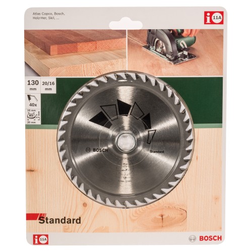 Hoja de sierra circular STANDARDD = 130 mm; taladro= 20 mm; T = 40