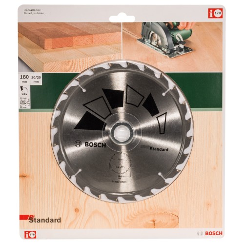 Hoja de sierra circular STANDARDD = 180 mm; taladro= 30 mm; T = 24