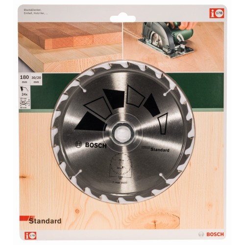 Hoja de sierra circular STANDARDD = 180 mm; taladro= 30 mm; T = 24