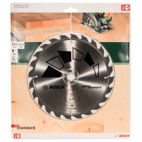 Hoja de sierra circular STANDARDD = 190 mm; taladro= 20 mm; T = 24