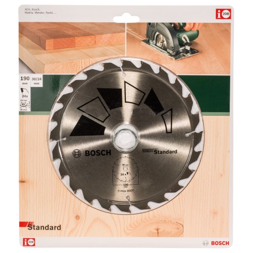 Hoja de sierra circular STANDARDD = 190 mm; taladro= 30 mm; T = 24