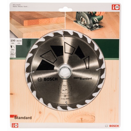Hoja de sierra circular STANDARDD = 190 mm; taladro= 30 mm; T = 24