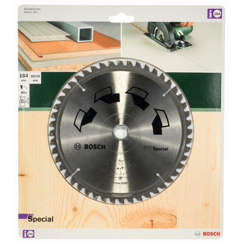 Hoja de sierra circular SPECIALD = 184 mm; taladro= 16 mm; T = 48