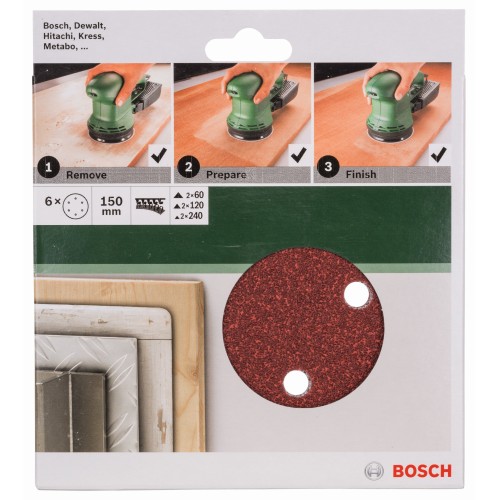 Set de hojas de lija de 6 piezas para lijadora excéntrica150 mm