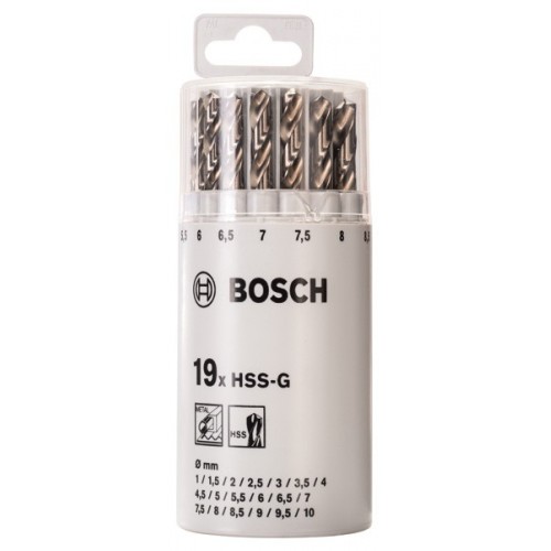 Set de brocas para metal HSS-G, DIN 338, 135°, de 19 unidades, en tubo de plástico de 1 - 10 mm