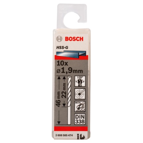 Broca helicoidal PRO Metal HSS-G, longitud estándar, 1,9 x 22 x 46 mm, 10 unidades