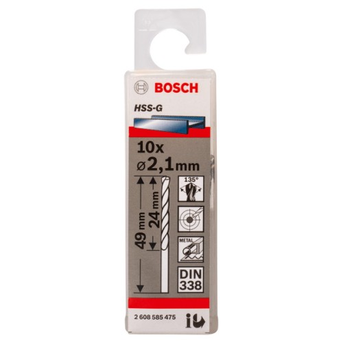 Broca helicoidal PRO Metal HSS-G, longitud estándar, 2,1 x 24 x 49 mm, 10 unidades