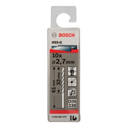 Broca helicoidal PRO Metal HSS-G, longitud estándar, 2,7 x 33 x 61 mm, 10 unidades